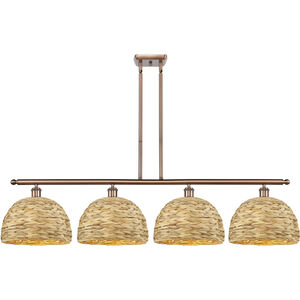 Woven Rattan 4 Light 50 inch Antique Copper and Natural Island Light Ceiling Light