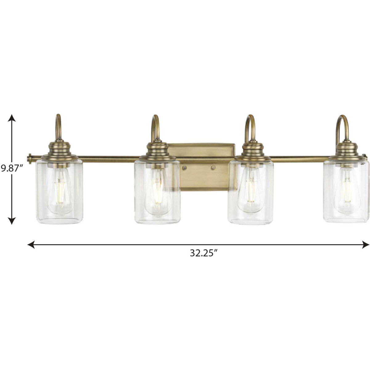 Aiken 4 Light 32 inch Vintage Brass Bath Vanity Wall Light 