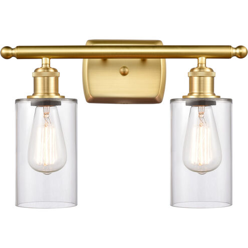 Ballston Clymer 2 Light 16 inch Satin Gold Bath Vanity Light Wall Light in Clear Glass, Ballston