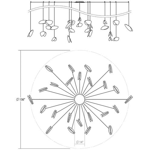 Papillons LED 36 inch Satin Black Pendant Ceiling Light in Satin White