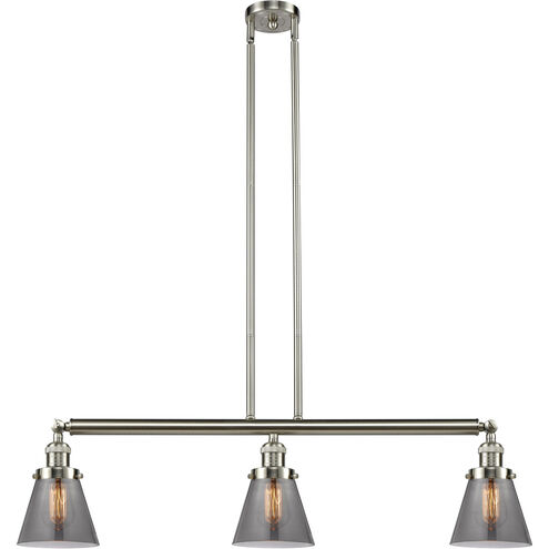 Franklin Restoration Small Cone LED 39 inch Brushed Satin Nickel Island Light Ceiling Light in Plated Smoke Glass, Franklin Restoration