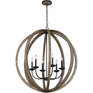 Sean Lavin Allier 6 Light 38 inch Weathered Oak Wood / Antique Forged Iron Chandelier Pendant Ceiling Light