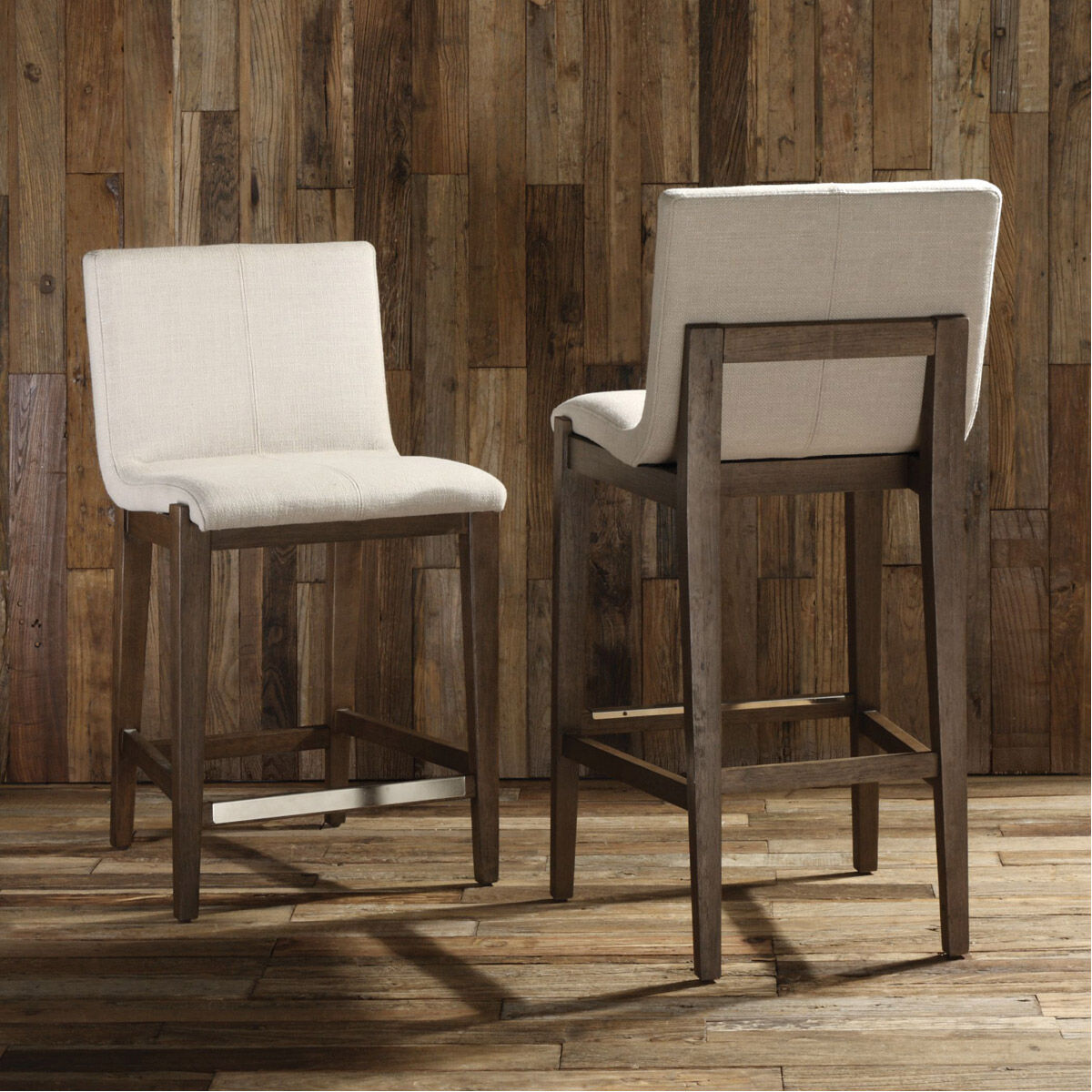 Klemens 38.5 inch Neutral Linen Fabric with Light Walnut Counter Stool