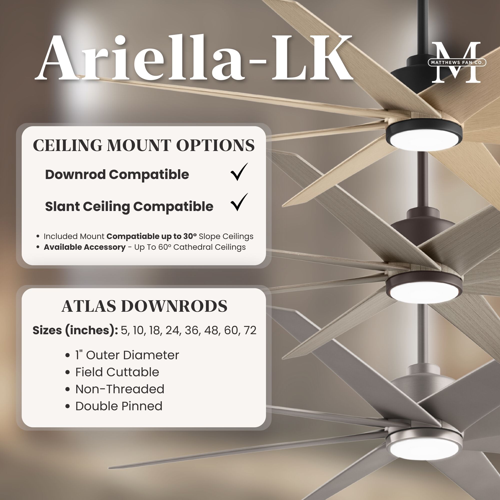Atlas Ariella - LK 64 inch Matte Black with Matte White Blades Ceiling Fan
