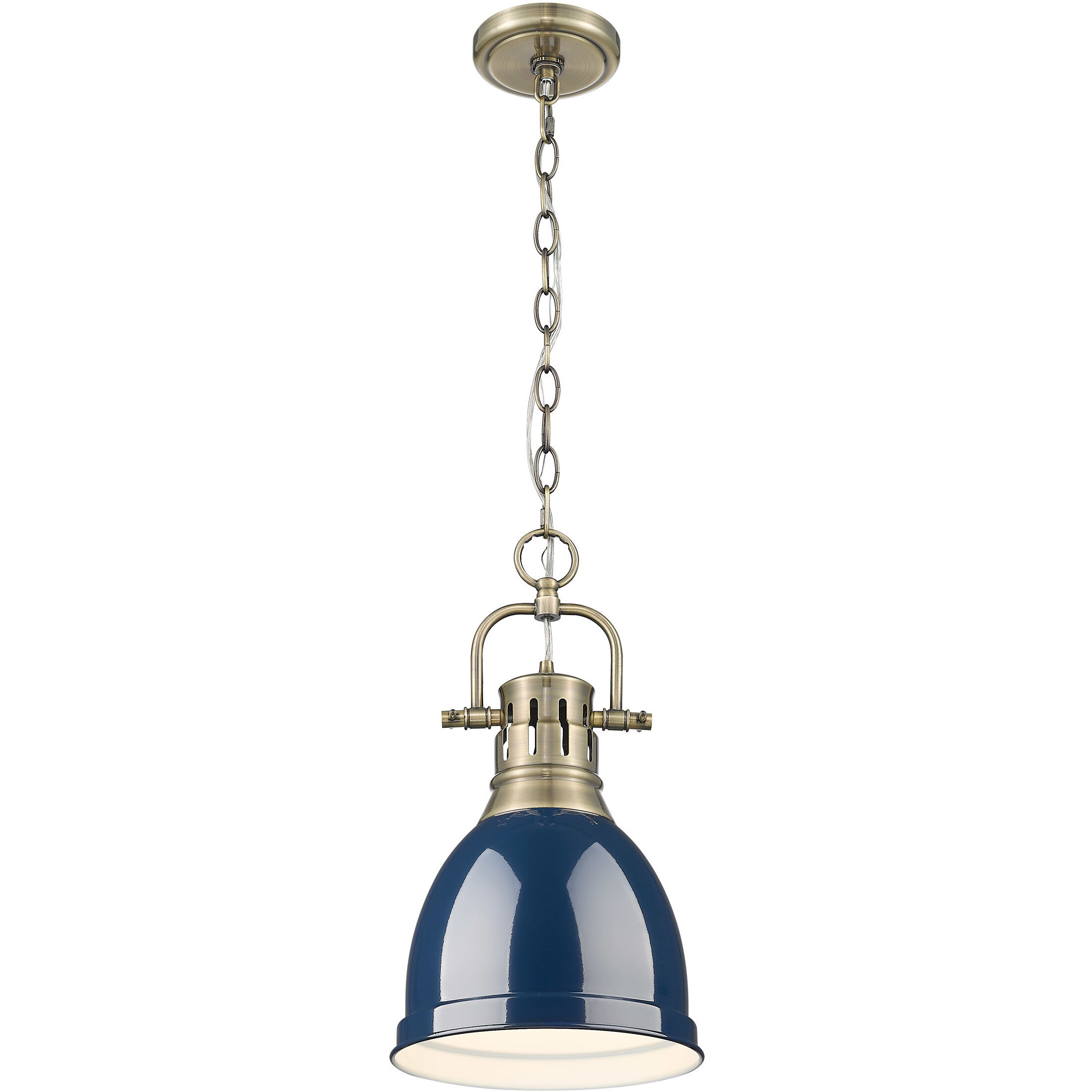 Yep Duncan 1 Light 8.88 inch Aged Brass Pendant Ceiling Light in Navy, Small