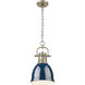 Yep Duncan 1 Light 8.88 inch Aged Brass Pendant Ceiling Light in Navy, Small