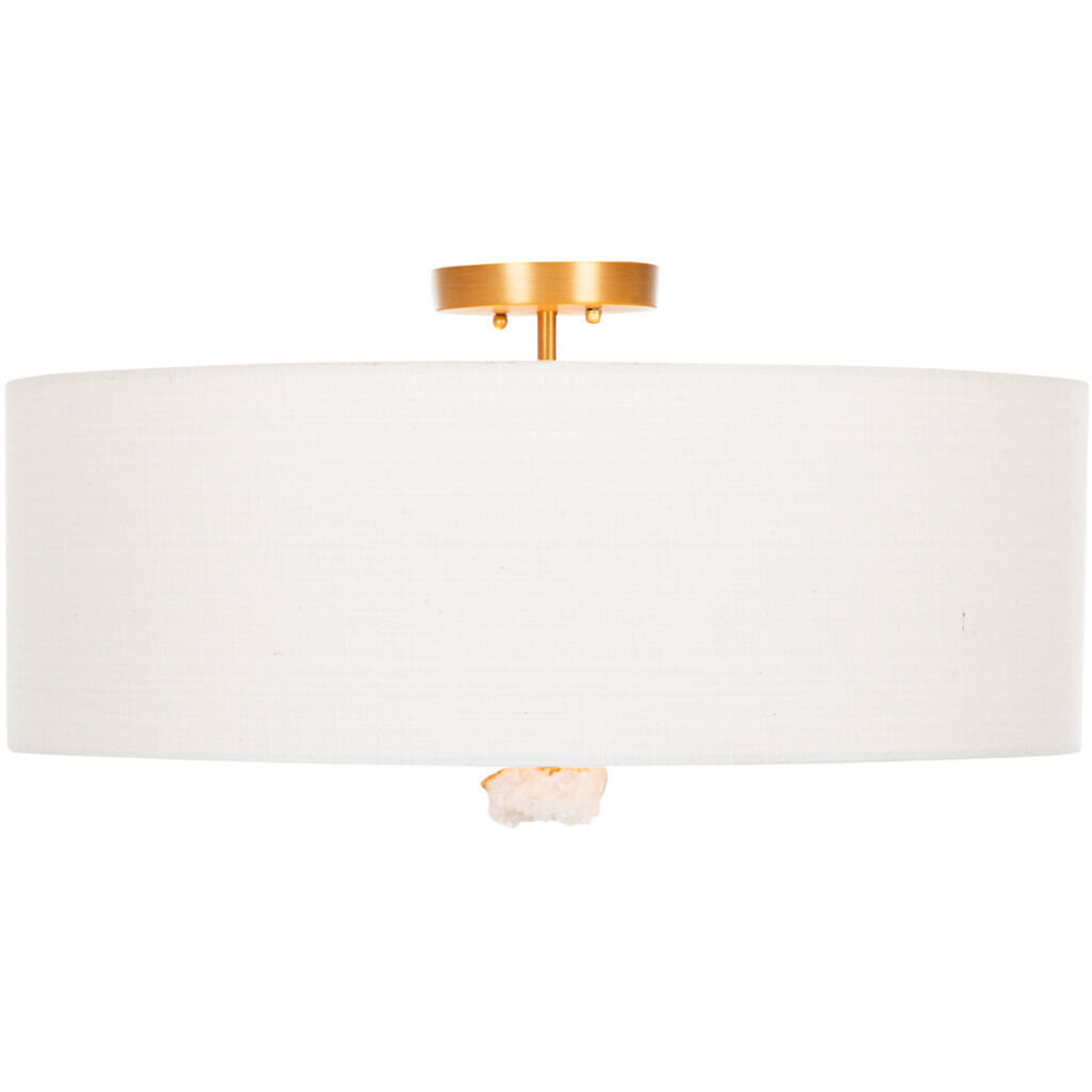 Mabel 2 Light 24 inch Matte Antique Brass / White Linen / Natural Stone / Acrylic Flush Mount Ceiling Light