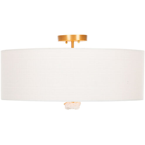 Mabel 2 Light 24 inch Matte Antique Brass / White Linen / Natural Stone / Acrylic Flush Mount Ceiling Light