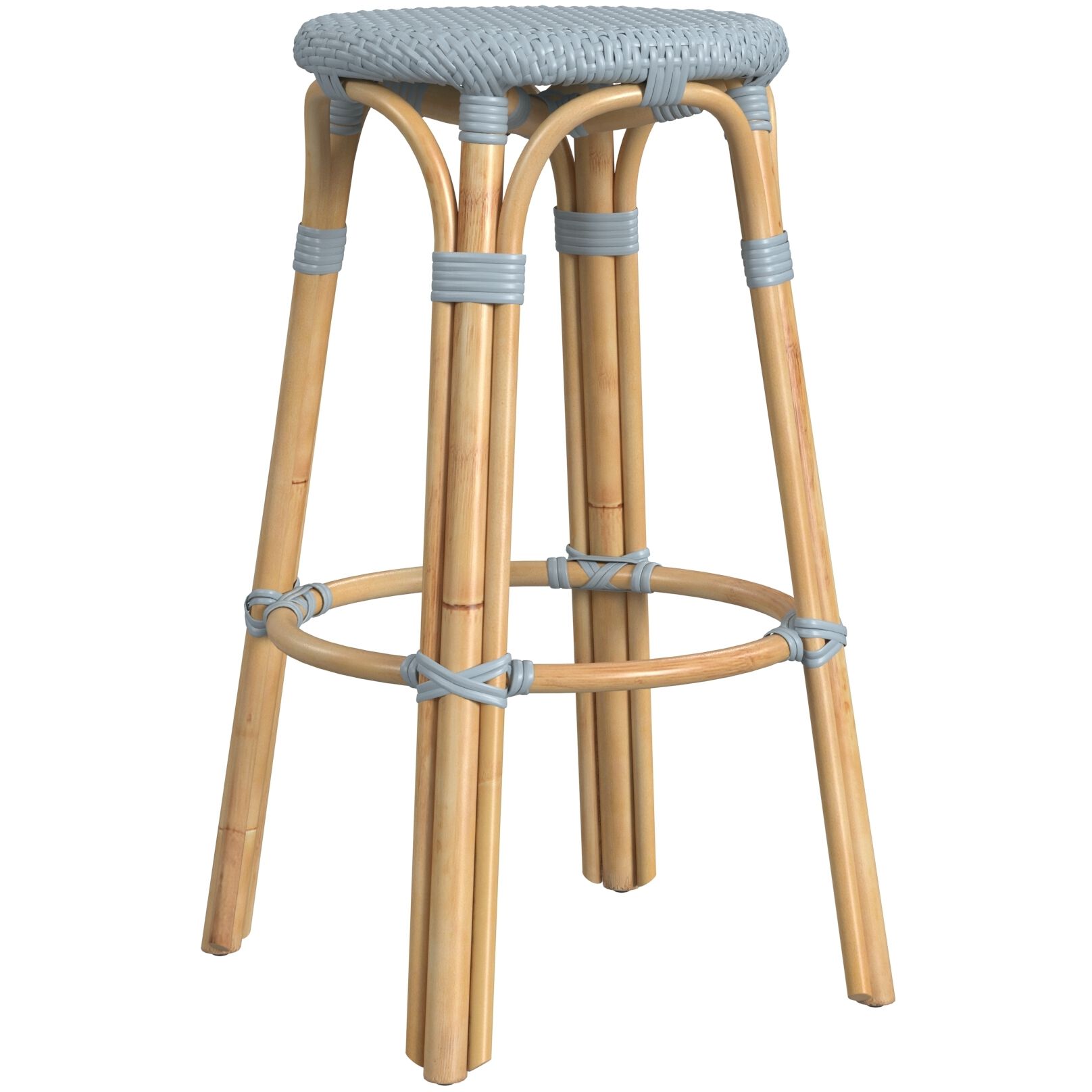 Tobias Round Rattan 30" Bar Stool in Baby Blue