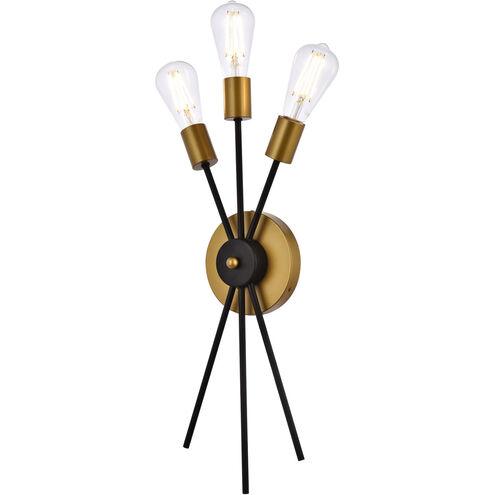 Lucca 3 Light 11 inch Black and Brass Bath Sconce Wall Light