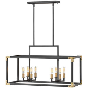 Louis LED 35 inch Satin Black with Heritage Brass Indoor Linear Chandelier Ceiling Light