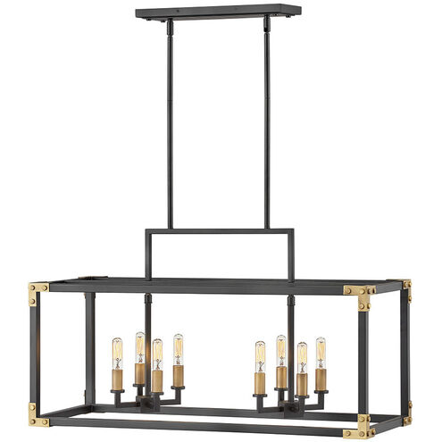 Louis 8 Light 34.5 inch Satin Black with Heritage Brass Indoor Linear Chandelier Ceiling Light
