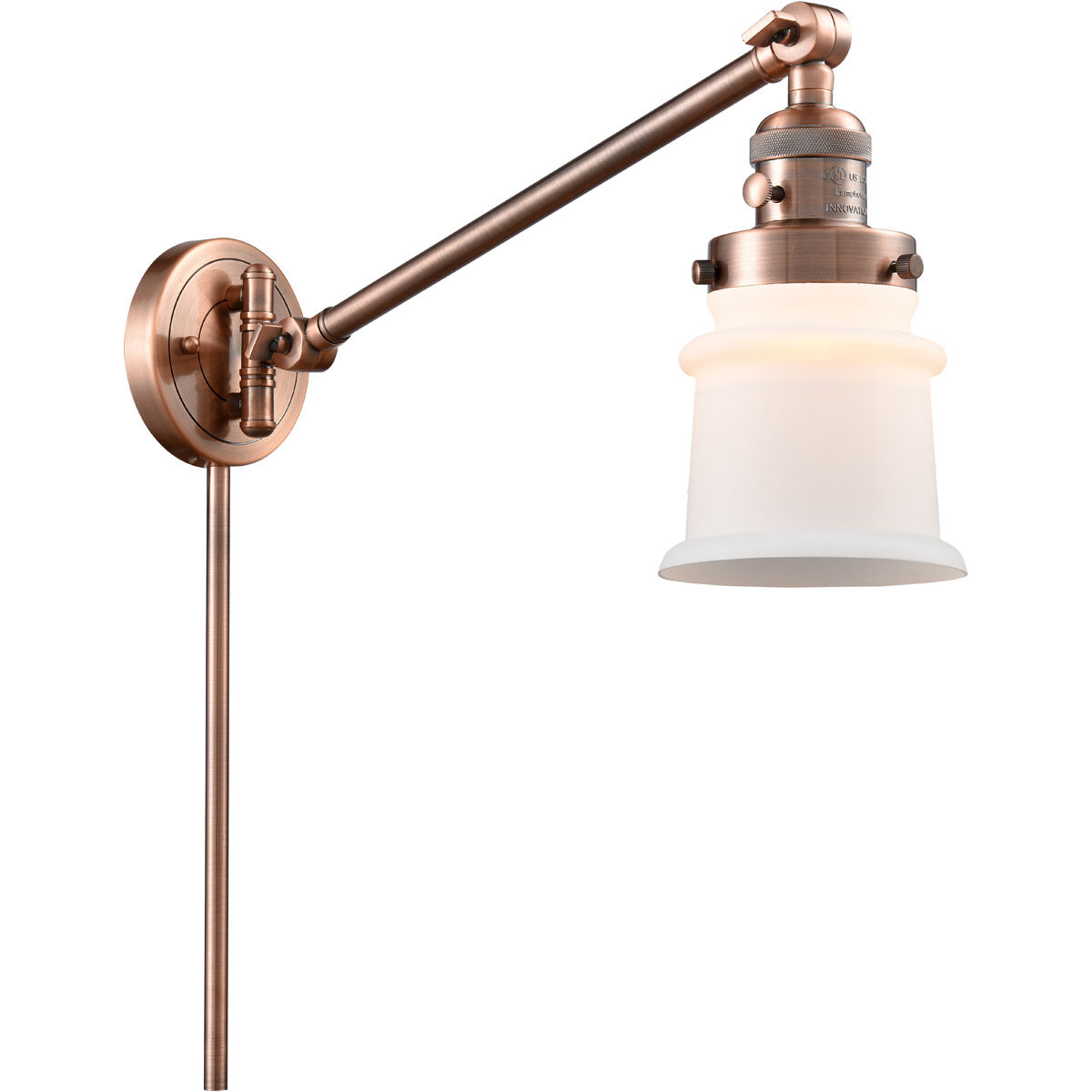 Small Canton 35 inch 60.00 watt Antique Copper Swing Arm Wall Light, Franklin Restoration