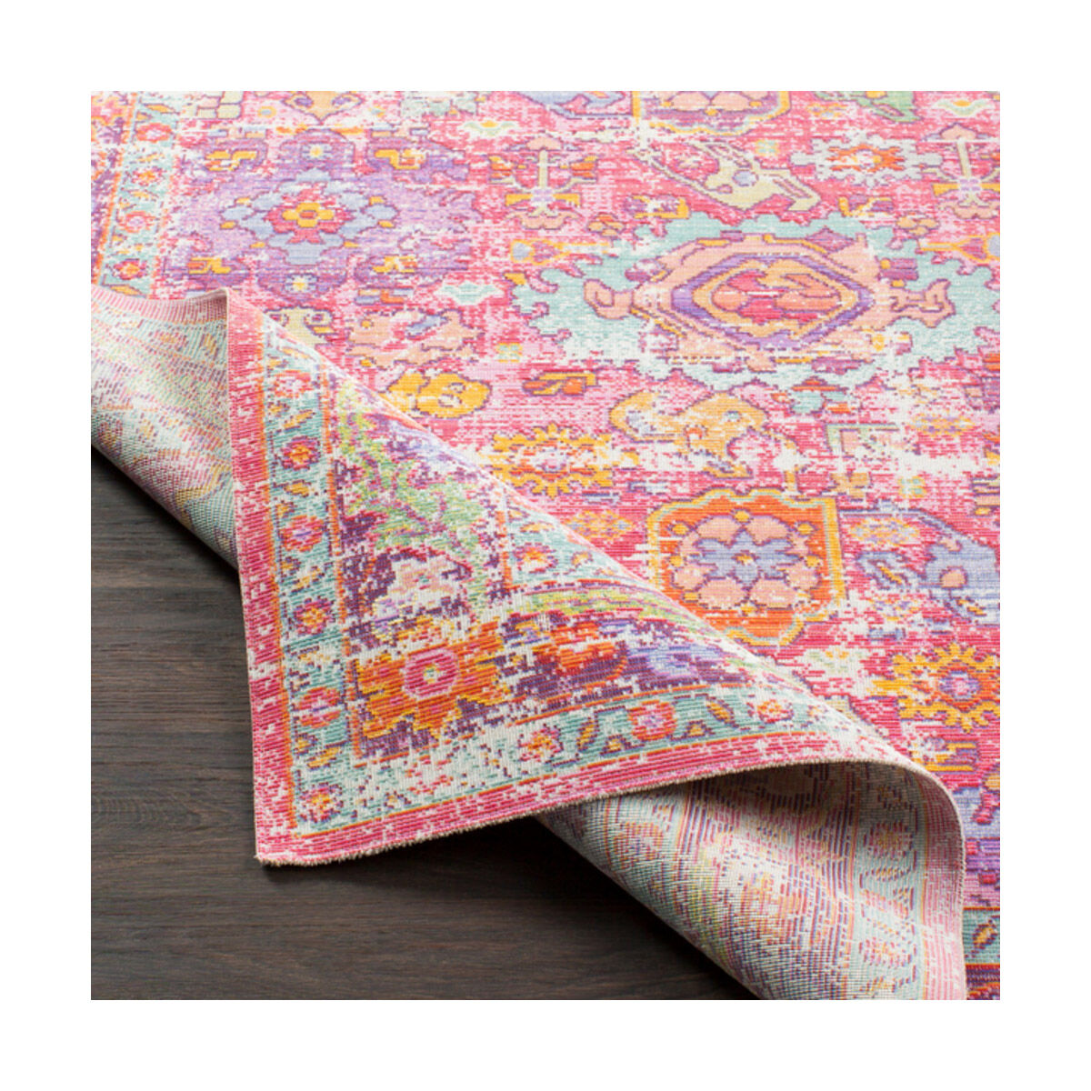 Antioch 69 X 47 inch Bright Pink/Lavender/Saffron/Dark Purple/Lime Rugs, Rectangle