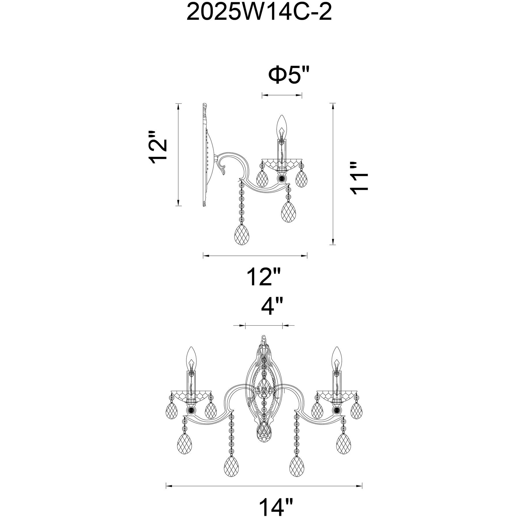 Flawless 2 Light 14 inch Chrome Wall Light