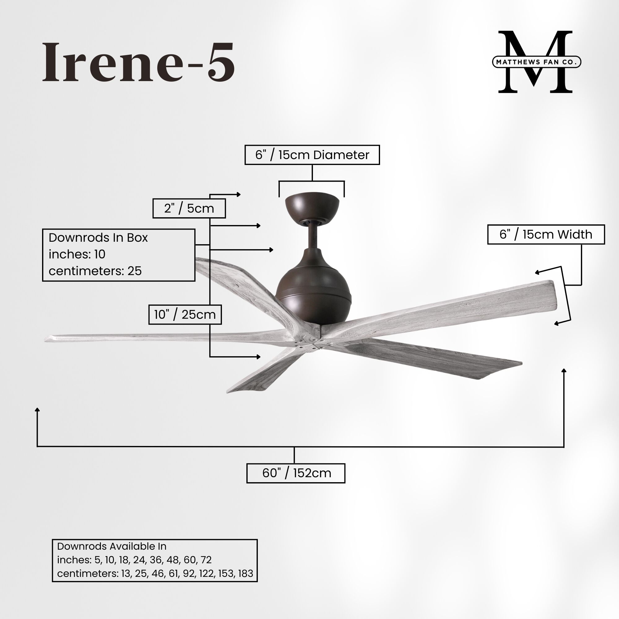 Atlas Irene-5 60 inch Textured Bronze with Barn Wood Tone Blades Paddle Fan, Paddle Fan