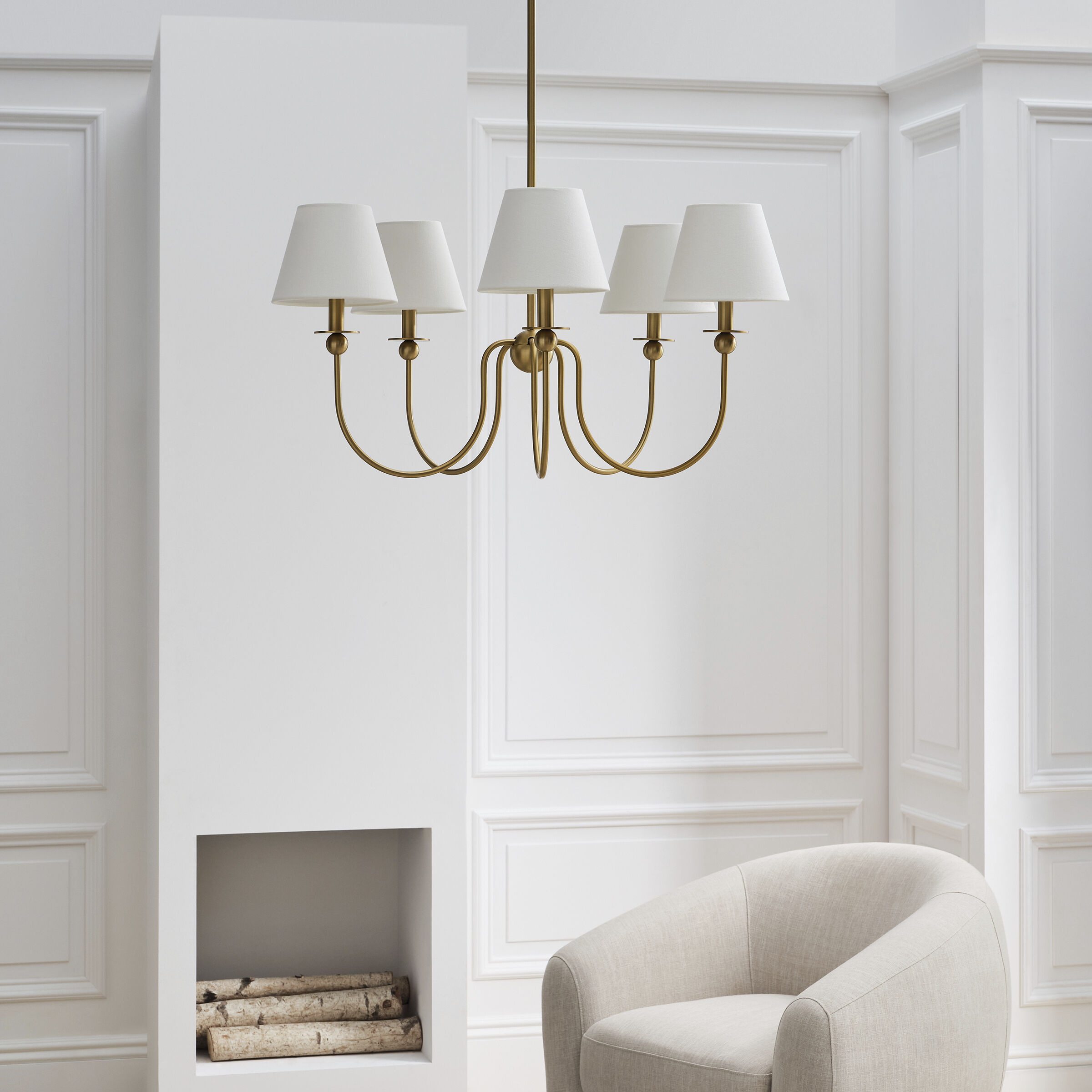 Drew & Jonathan Elsay 6 Light 36.38 inch Satin Brass Chandelier Ceiling Light, Large