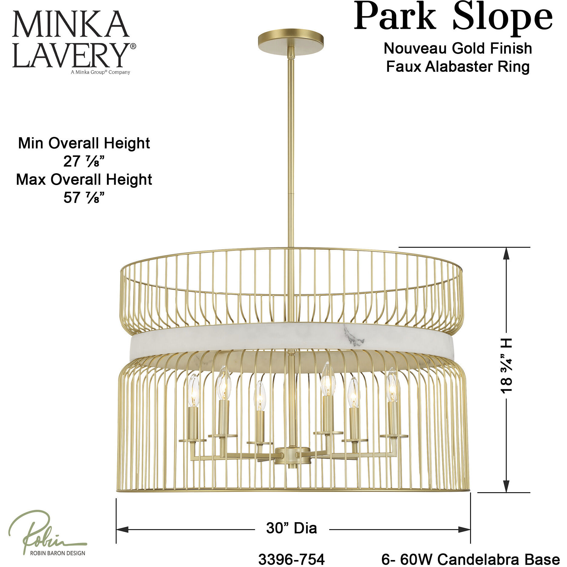 Park Slope 6 Light 30 inch Nouveau Gold Pendant Ceiling Light