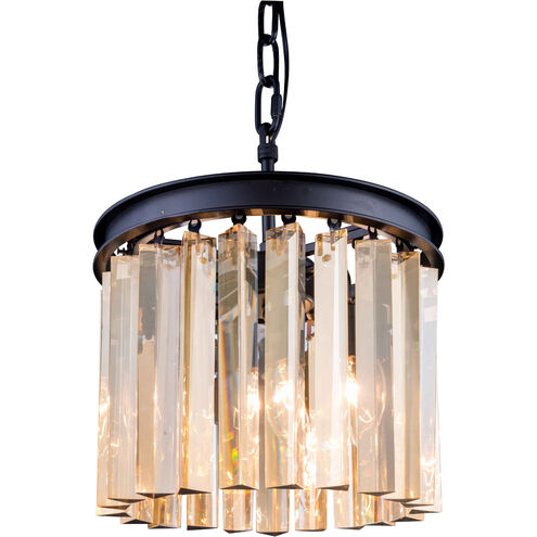 Sydney 3 Light 12 inch Matte Black Pendant Ceiling Light in Golden Teak, Urban Classic