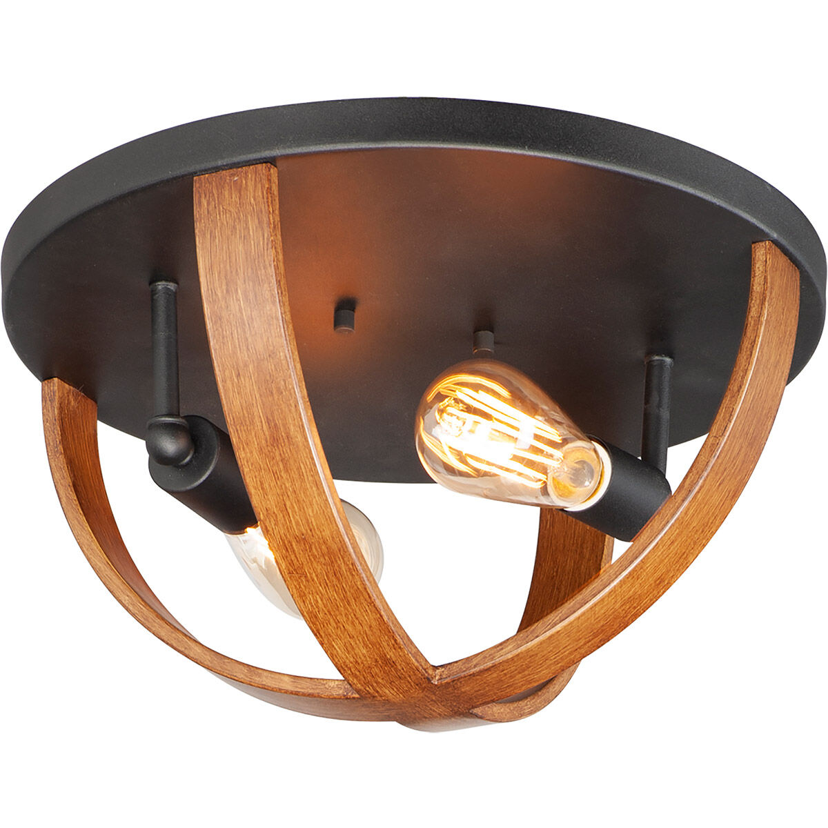 Compass 2 Light 16 inch Antique Pecan Black Flush Mount Ceiling Light in Antique Pecan and Black