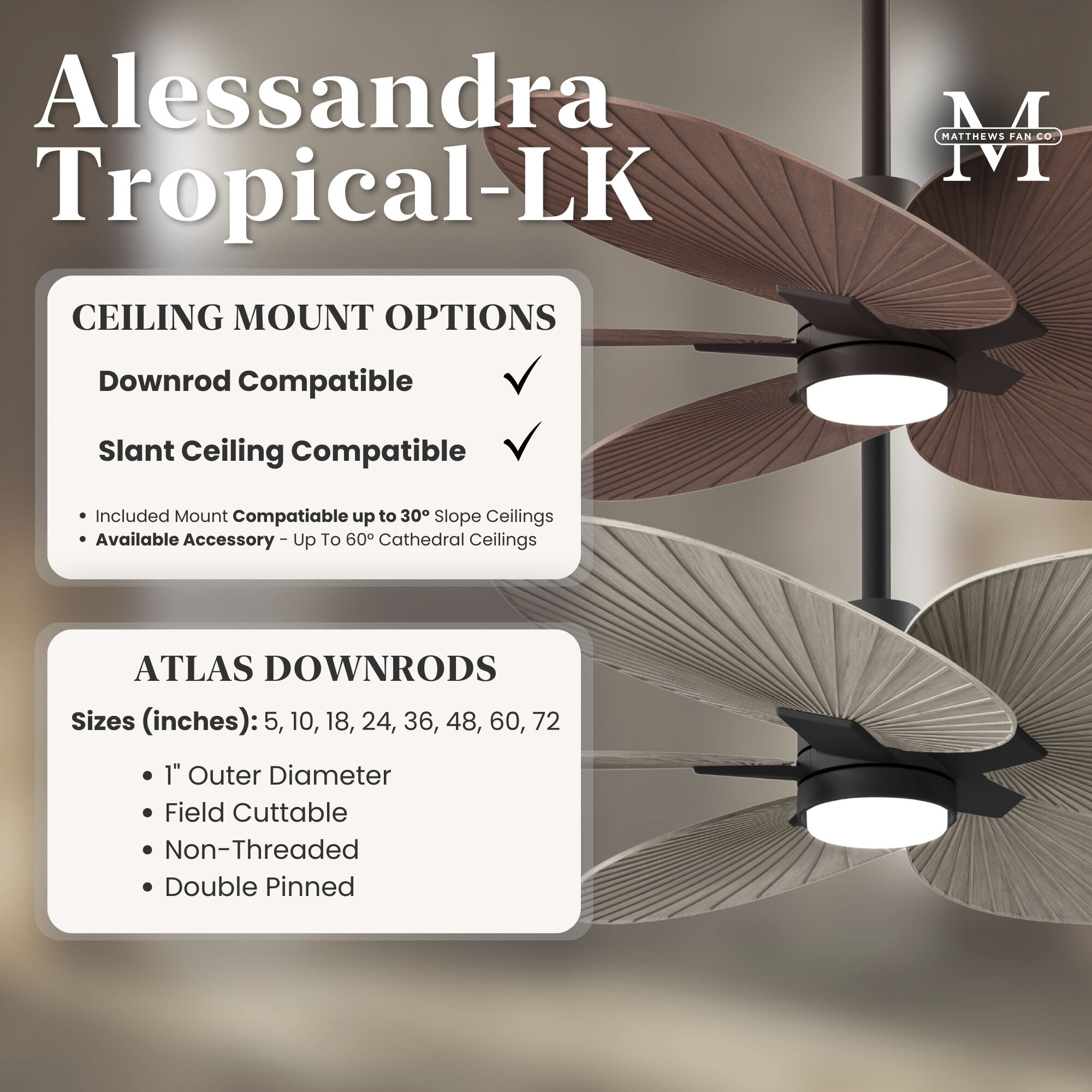 Atlas Alessandra Tropical - LK 48 inch Textured Bronze with Light Yellow Blades Ceiling Fan