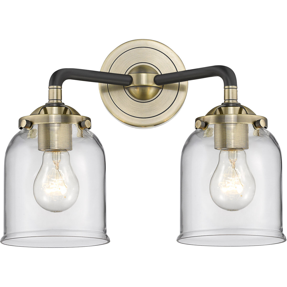 Nouveau Small Bell LED 13 inch Black Antique Brass Bath Vanity Light Wall Light in Clear Glass, Nouveau
