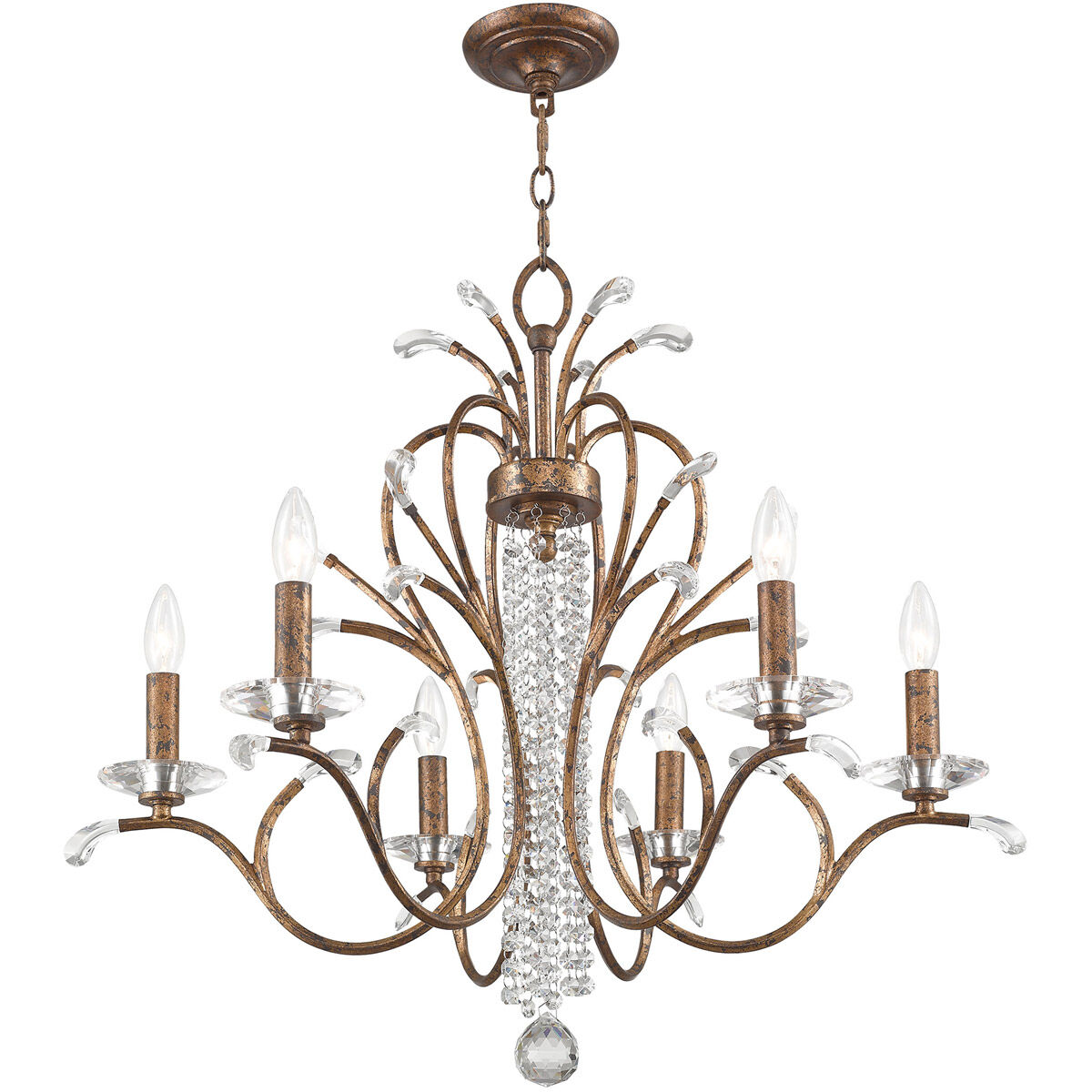 Serafina 6 Light 28 inch Hand Applied Venetian Golden Bronze Chandelier Ceiling Light