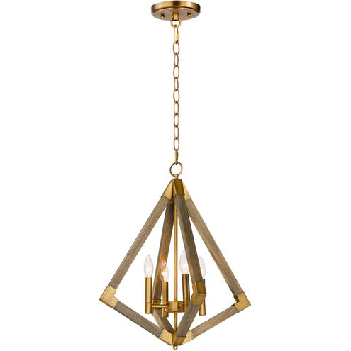 Vector 4 Light 19 inch Weathered Oak/Antique Brass Single Pendant Ceiling Light