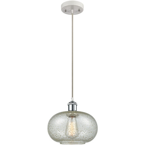 Ballston Gorham LED 9.5 inch White and Polished Chrome Mini Pendant Ceiling Light in Mica Glass, Silver, Ballston