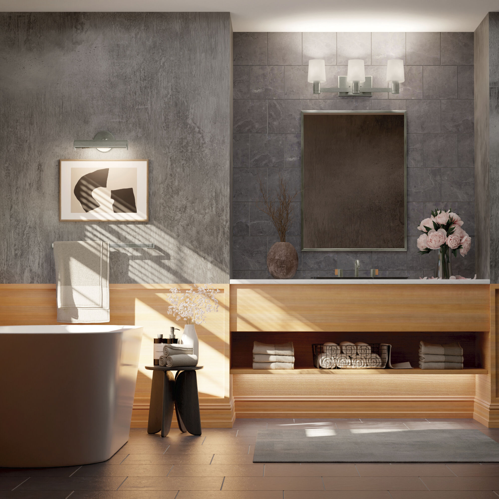 Adani 3 Light 24 inch Brushed Nickel Bath Bracket Wall Light, 3 Arm