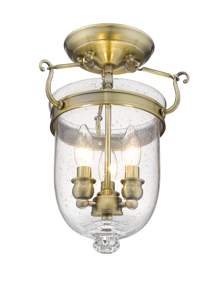 Jefferson 3 Light 10 inch Antique Brass Semi-Flush Mount Ceiling Light