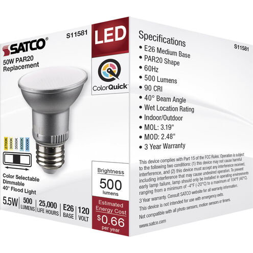 Lumos LED Medium PAR20 5.5 watt 2700K/3000K/3500K/4000K/5000K Light Bulb