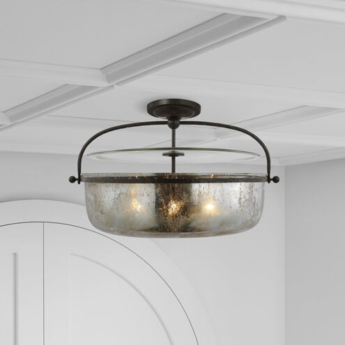 Chapman & Myers Lorford LED 28 inch Aged Iron Semi-Flush Lantern Ceiling Light, Large