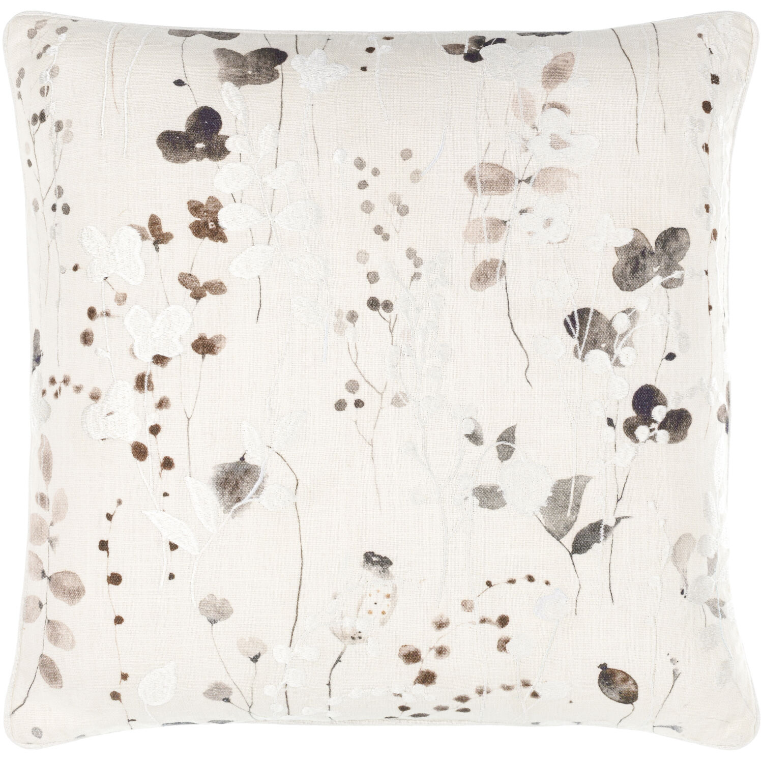 Painterly Florals 22 X 22 inch Off-White/Light Silver Accent Pillow