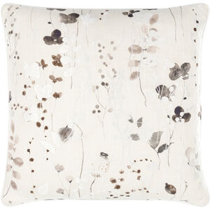 Painterly Florals 22 X 22 inch Off-White/Light Silver Accent Pillow