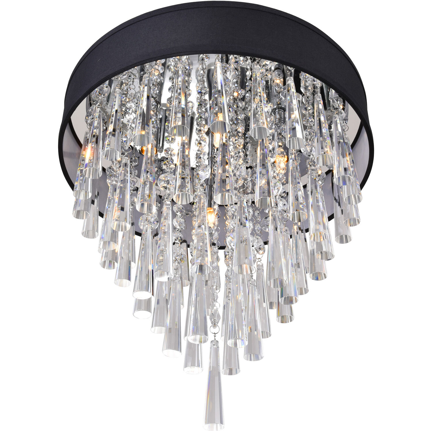 Franca 4 Light 16 inch Chrome Drum Shade Flush Mount Ceiling Light in Black