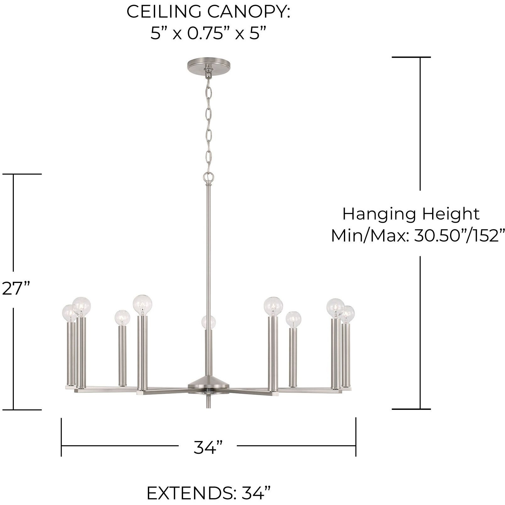 Portman 9 Light 34 inch Brushed Nickel Chandelier Ceiling Light
