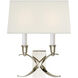Chapman & Myers Cross Bouillotte 2 Light 11.5 inch Polished Nickel Sconce Wall Light in Linen, Small