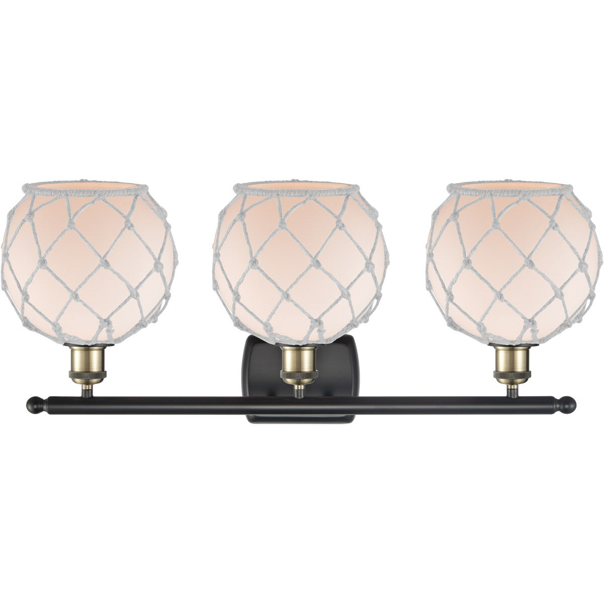 Ballston Farmhouse Rope LED 26 inch Black Antique Brass Bath Vanity Light Wall Light in White Glass with White Rope, Ballston