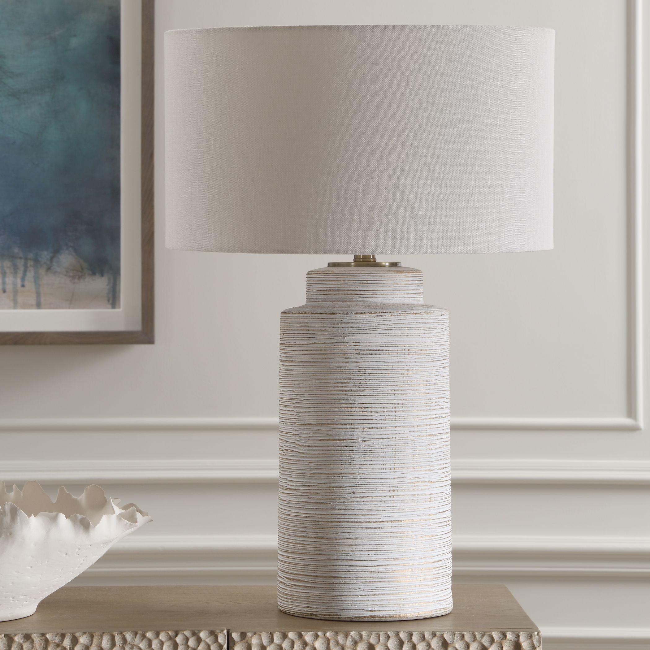 Crimp 26.5 inch 150.00 watt Ivory Glaze with Gold Leaf and Brass Table Lamp Portable Light