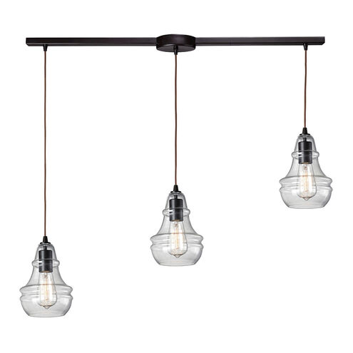 LaPorte 3 Light 36 inch Oiled Bronze Multi Pendant Ceiling Light, Linear