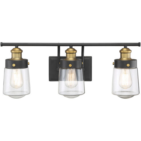 Macauley 3 Light 24 inch Vintage Black with Warm Brass Bathroom Vanity Light Wall Light