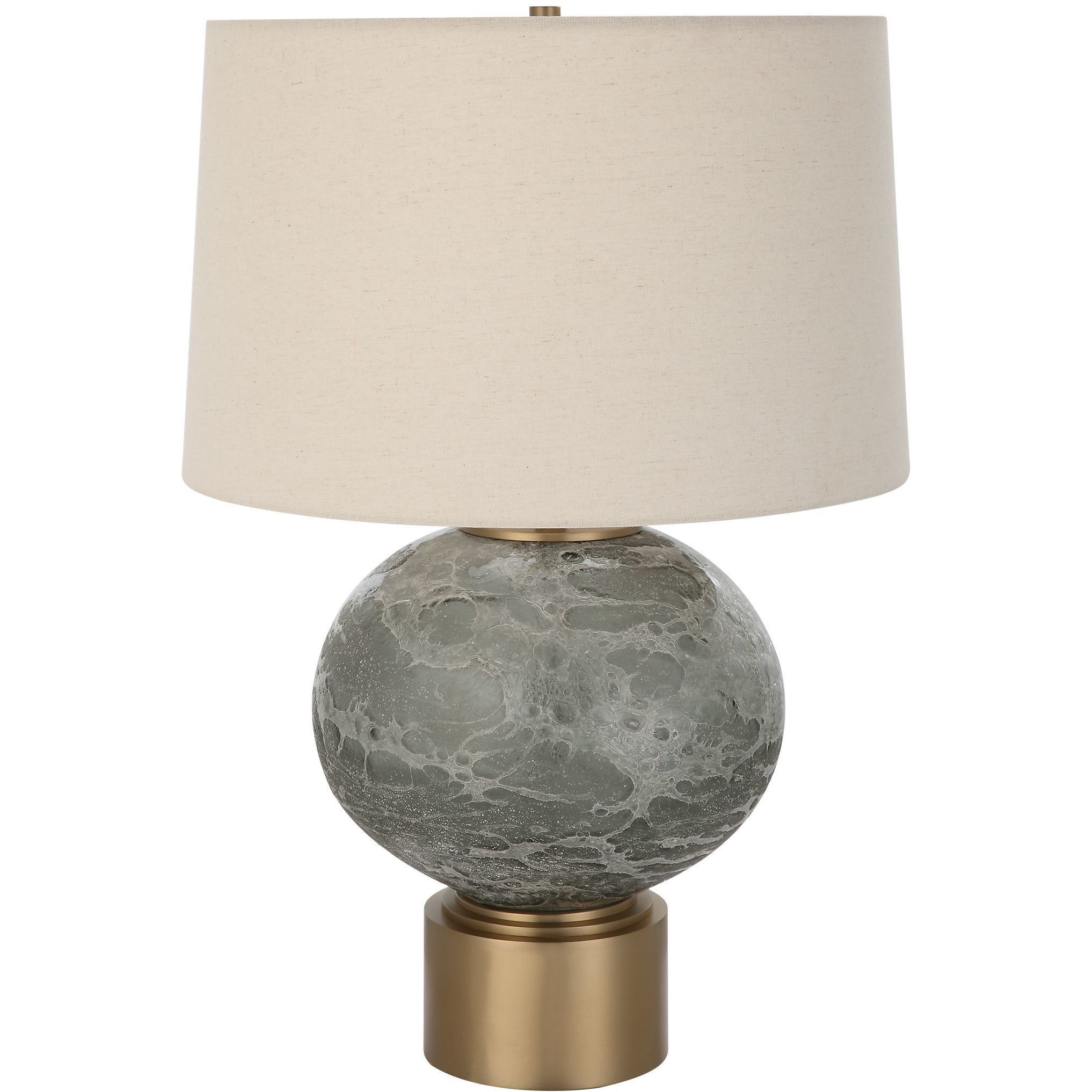 Lunia 25 inch 150 watt Smoky Gray Art Glass and Antique Brushed Brass Table Lamp Portable Light