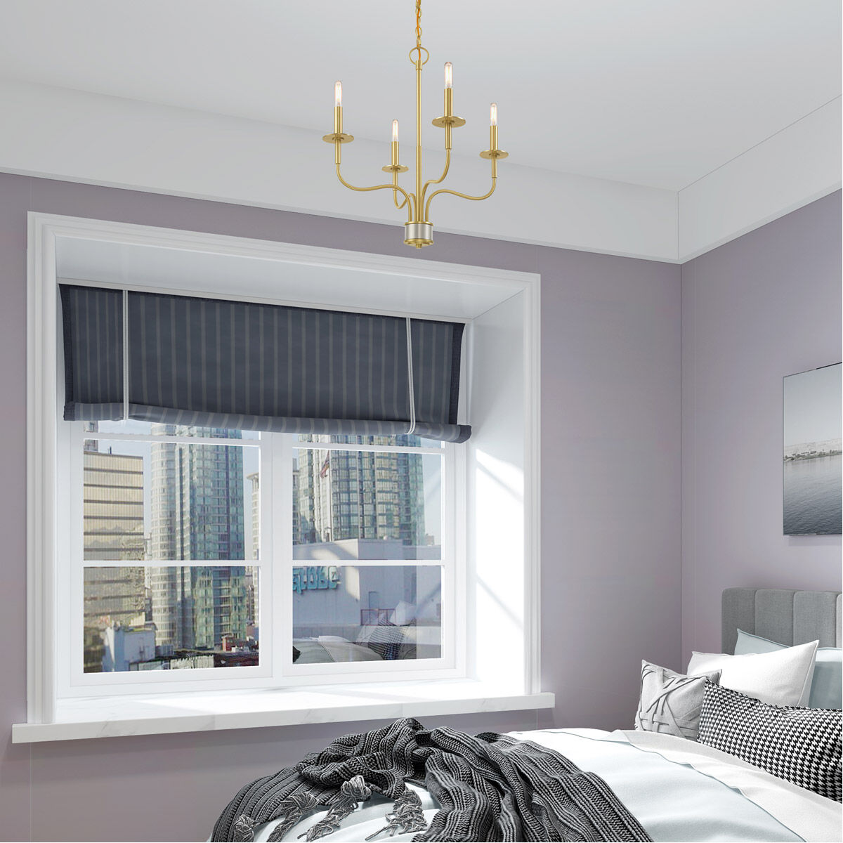 Lisbon 4 Light 20 inch Satin Brass Mini Chandelier Ceiling Light