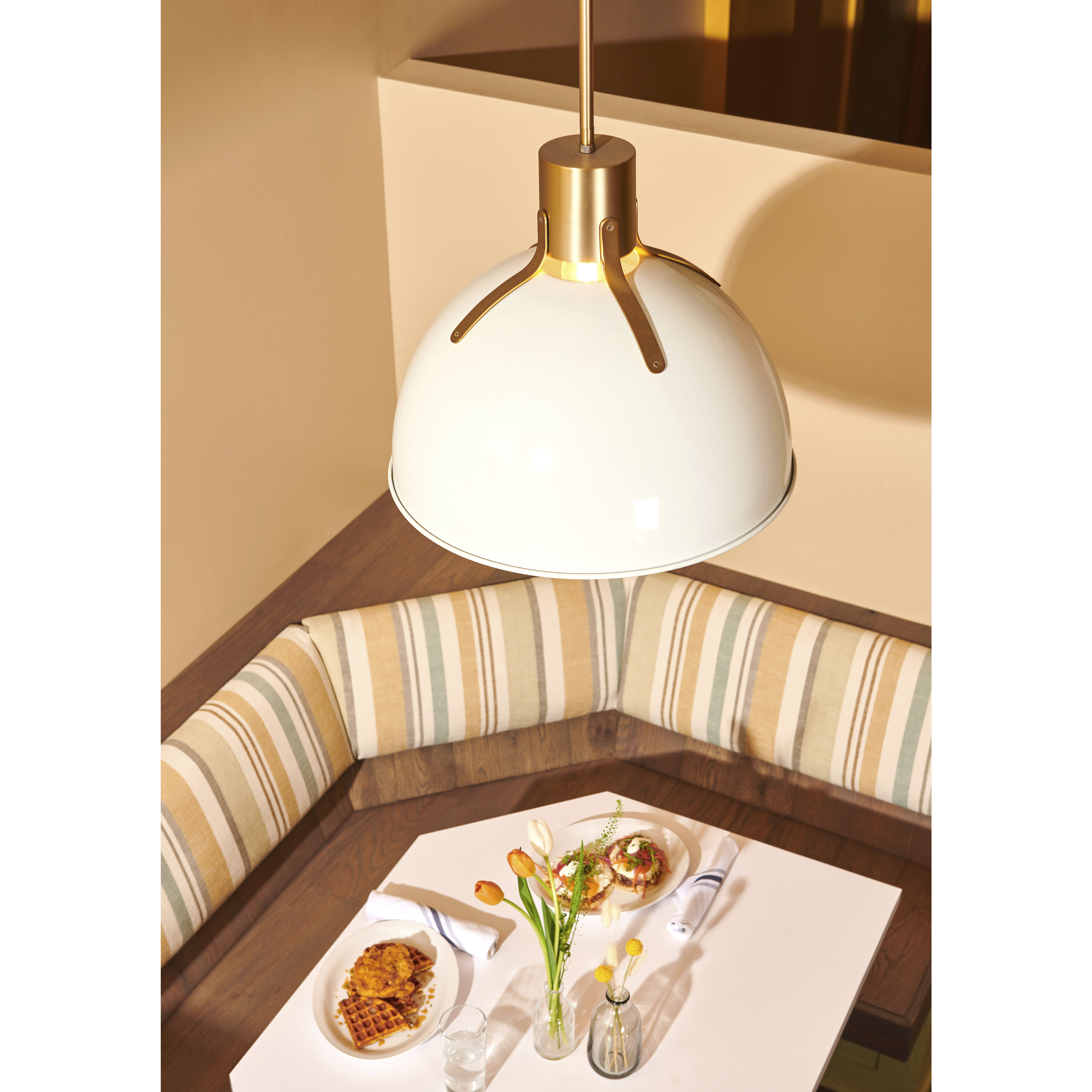 Argo LED 20 inch Polished White with Lacquered Brass Indoor Pendant Ceiling Light