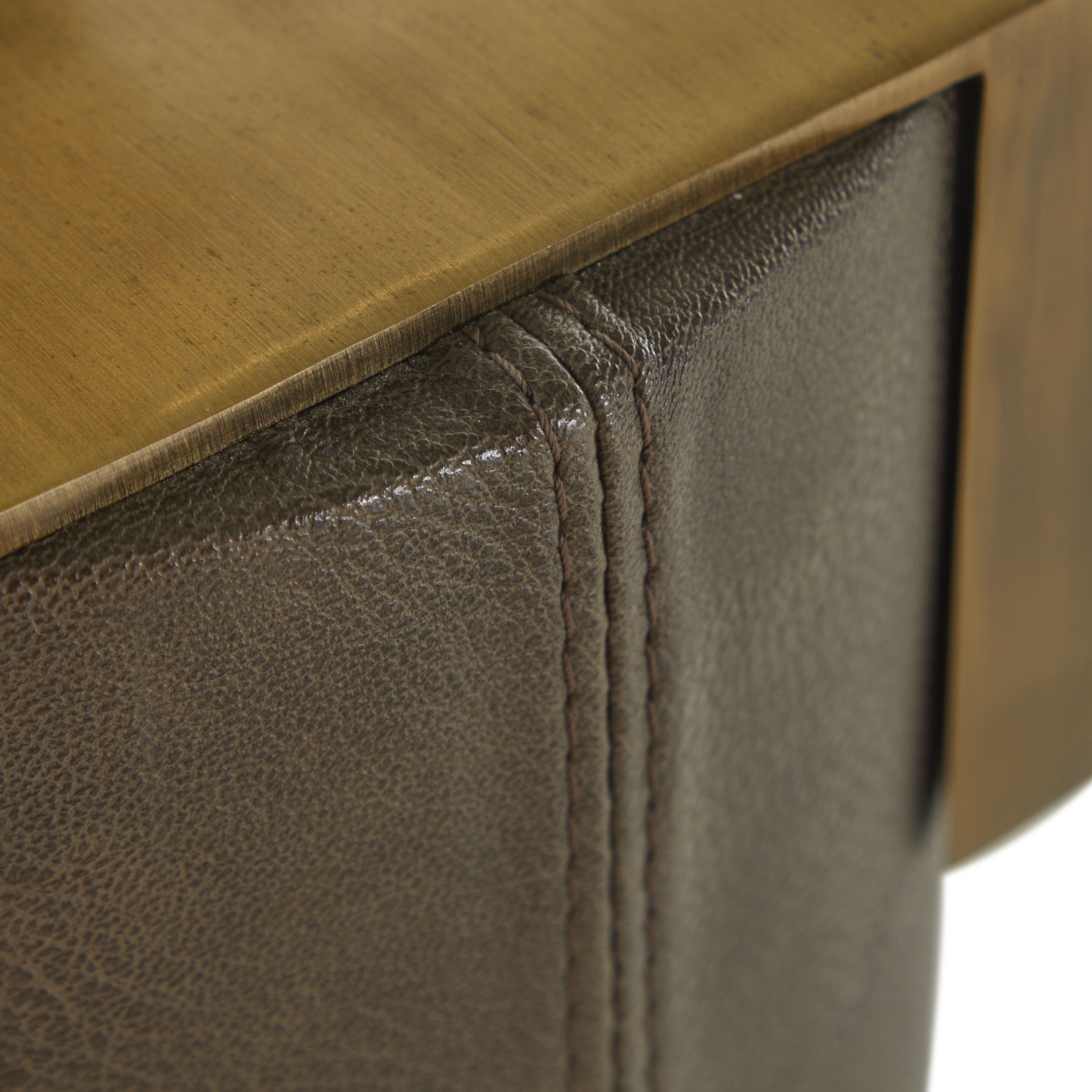 Bronx 29 inch Brushed Antique Brass and Dark Brown Leather with Beige Linen Table Lamp Portable Light