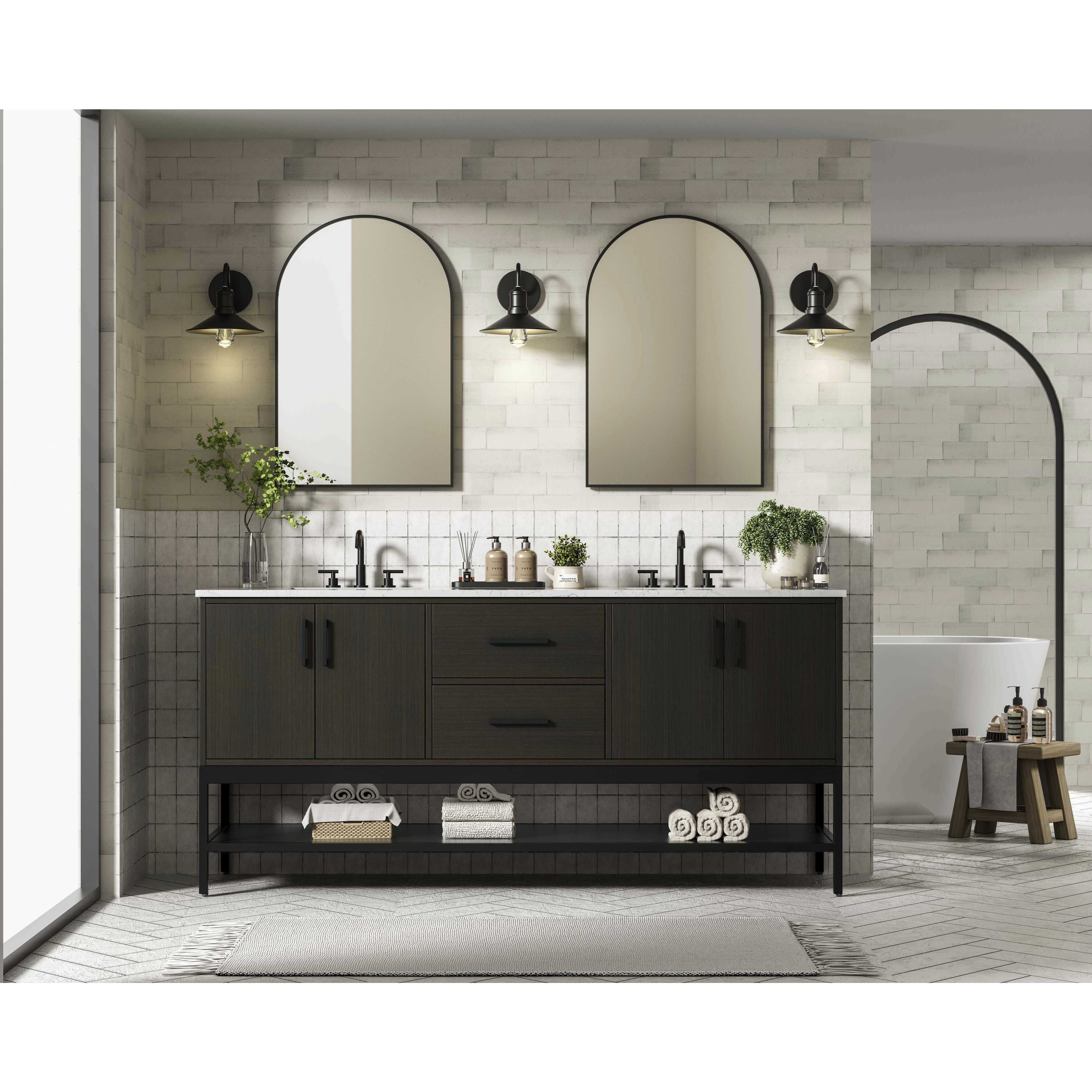 Lennox 72 X 34 inch Mocha Brown Bathroom Vanity Cabinet