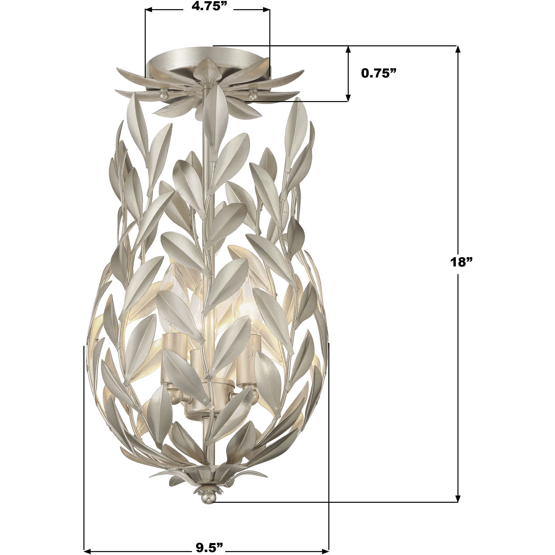 Broche 3 Light 9.5 inch Antique Silver Semi Flush Ceiling Light