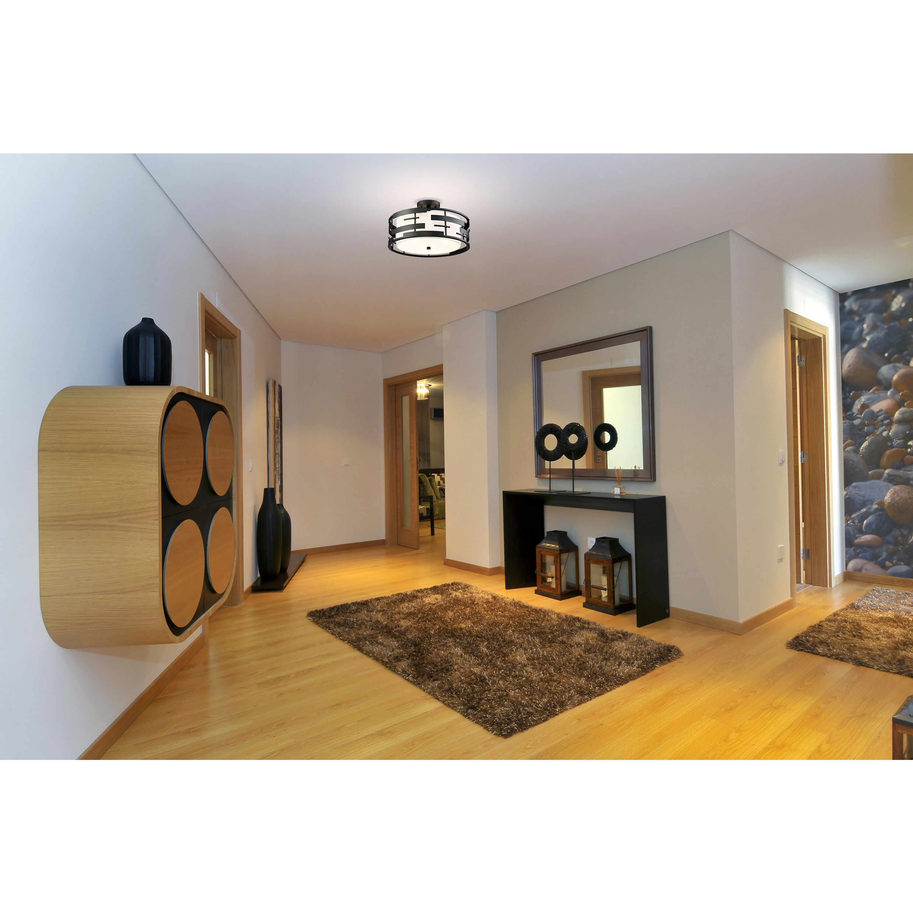 Lansing 3 Light 16 inch Textured Black Semi Flush Mount Ceiling Light