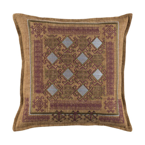 Litavka 22 X 22 inch Camel and Burgundy Throw Pillow